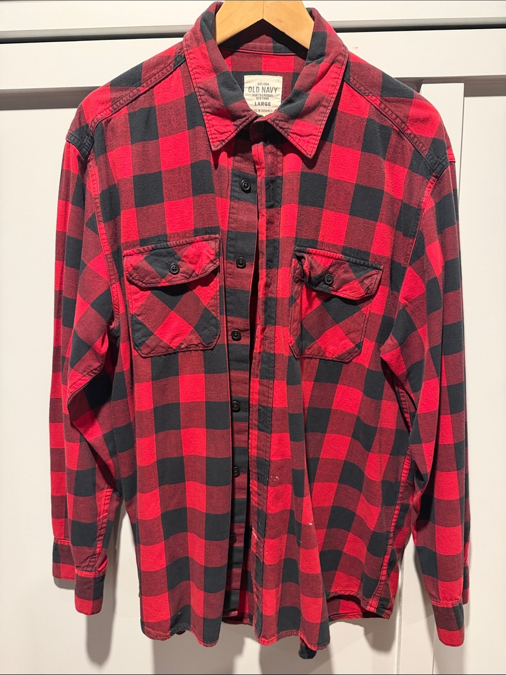 Flannel Old Navy Red and Black Plaid Button-Down Shirt